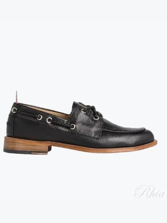 Men's Vitello Calf Leather Boat Shoes Black - THOM BROWNE - BALAAN 2