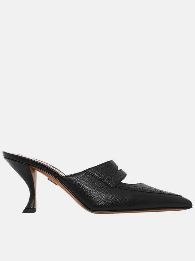 Pebble Grain Cutout Penny Heels Mule Black - THOM BROWNE - BALAAN.