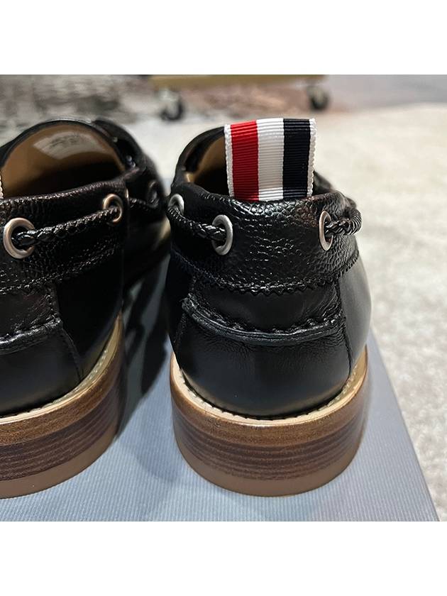 Men's Vitello Calf Leather Boat Shoes Black - THOM BROWNE - BALAAN.