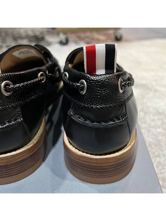 Men's Vitello Calf Leather Boat Shoes Black - THOM BROWNE - BALAAN 9