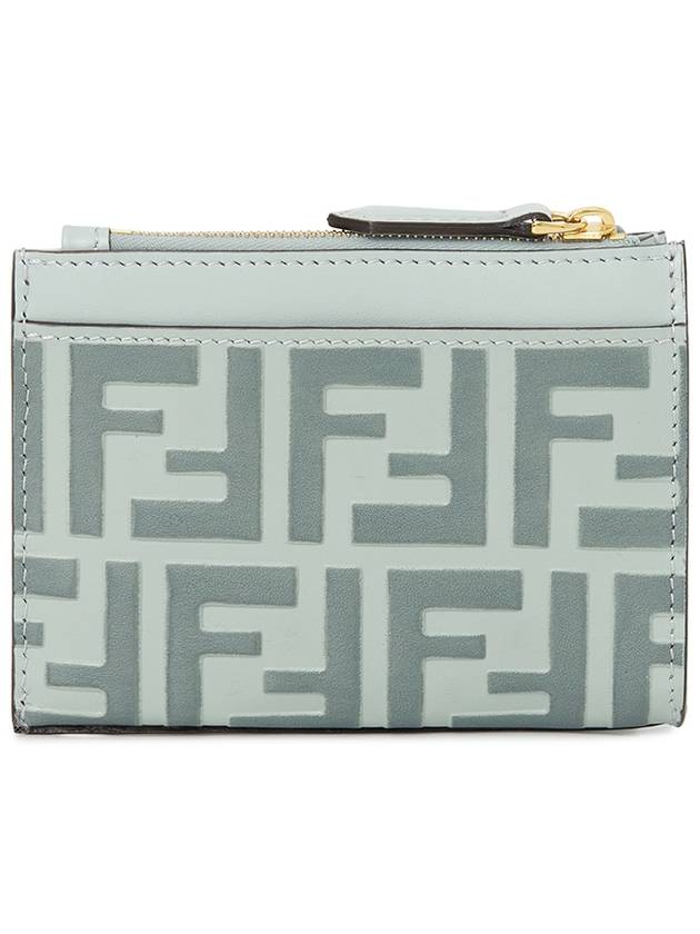 FF Diamonds Leather Zip Card Wallet Light Blue - FENDI - BALAAN 3