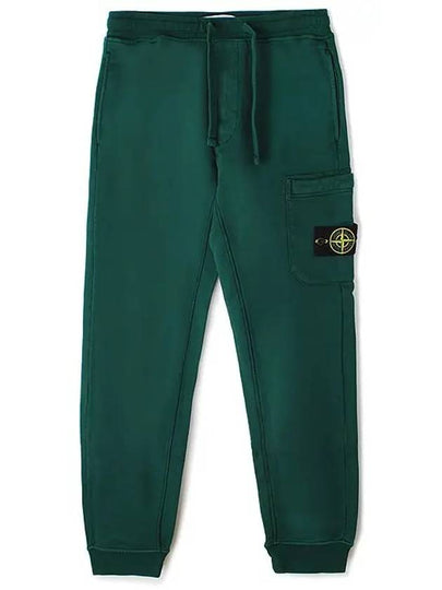 Men's Wappen Patch Cotton Fleece Track Pants Dark Green - STONE ISLAND - BALAAN 2