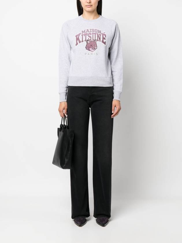 Campus Fox Print Cotton Sweatshirt Light Grey Melange - MAISON KITSUNE - BALAAN 5