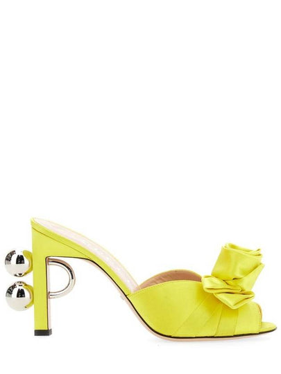 Women's Spear Open Toe Satin Sandals Heel Yellow - GUCCI - BALAAN 2