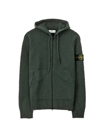 Wappen Patch Wool Knit Zip Up Hoodie Green - STONE ISLAND - BALAAN 1