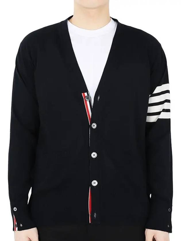 Men's Sustainable Classic Diagonal Wool Cardigan Navy - THOM BROWNE - BALAAN 2