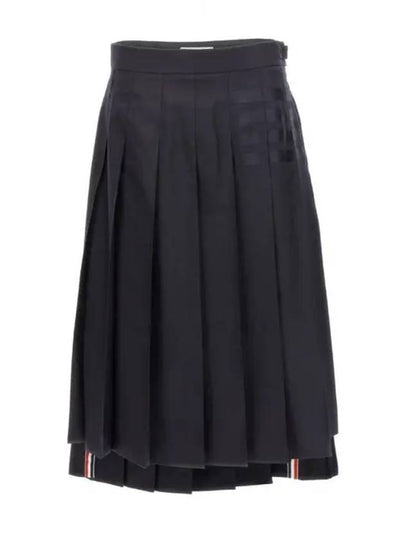 4 Bar Logo Plain Weave Wool Pleated Skirt Navy - THOM BROWNE - BALAAN 2