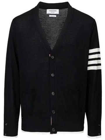 Men s 4 Bar Stripe Wool Black Cardigan MKC002A Y1014 038 - THOM BROWNE - BALAAN 1