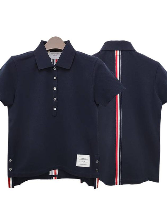 Classic Pique Center Back Stripe Relaxed Fit Short Sleeve Polo Shirt Navy - THOM BROWNE - BALAAN 2