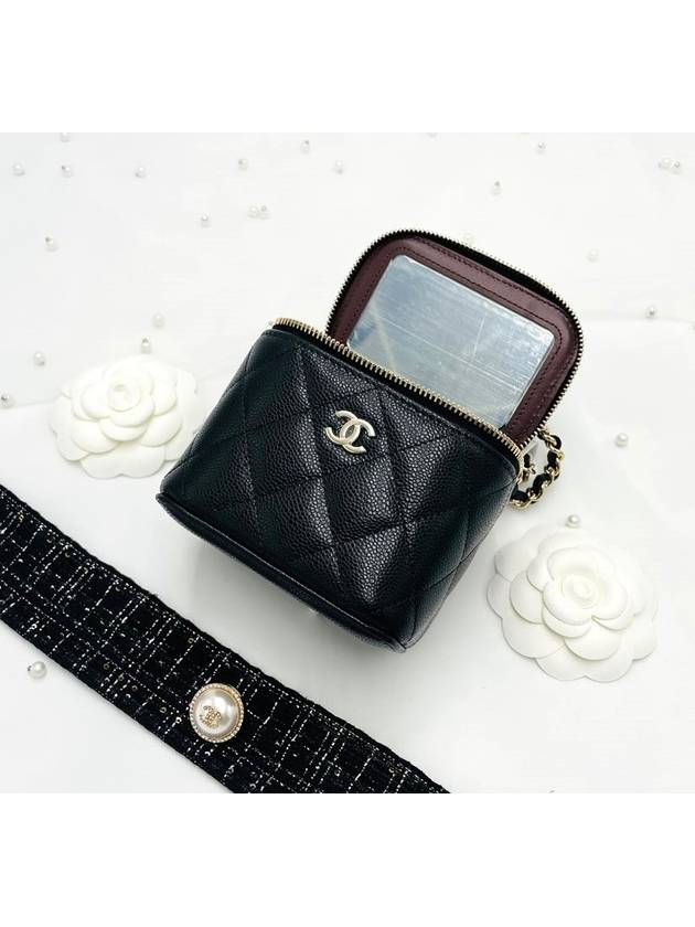 Classic CC logo vanity square cosmetic bag caviar black cross gold AP1340 - CHANEL - BALAAN 4