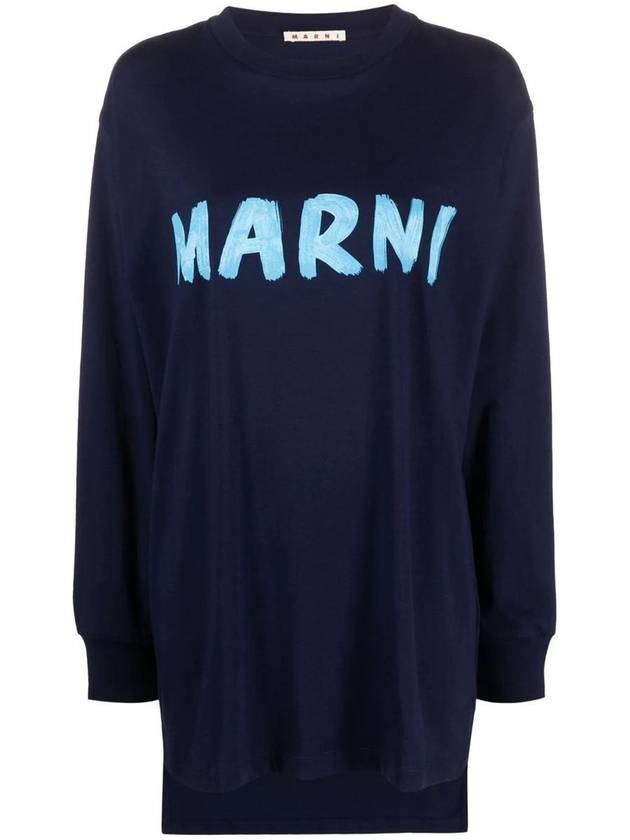 Logo Print Organic Jersey Long Sleeve T-Shirt Navy - MARNI - BALAAN 2