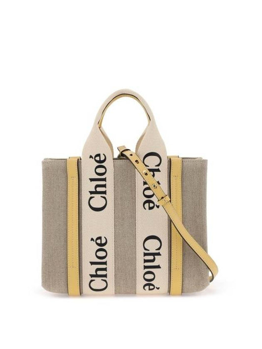 Woody Small Canvas Tote Bag Yellow Beige - CHLOE - BALAAN 1