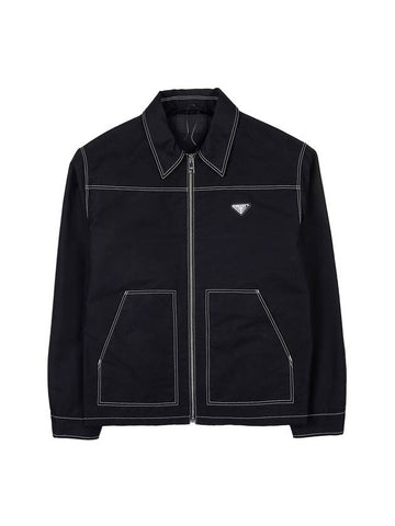 Triangle Logo Stitch Zip Up Jacket Black - PRADA - BALAAN 1