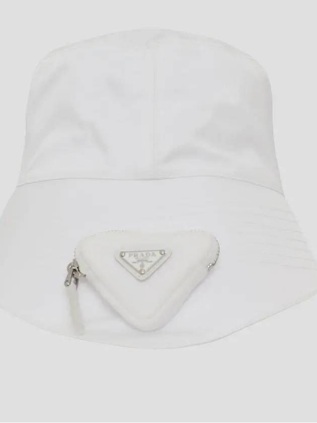 Triangle Logo Pouch Re-Nylon Bucket Hat White - PRADA - BALAAN 4