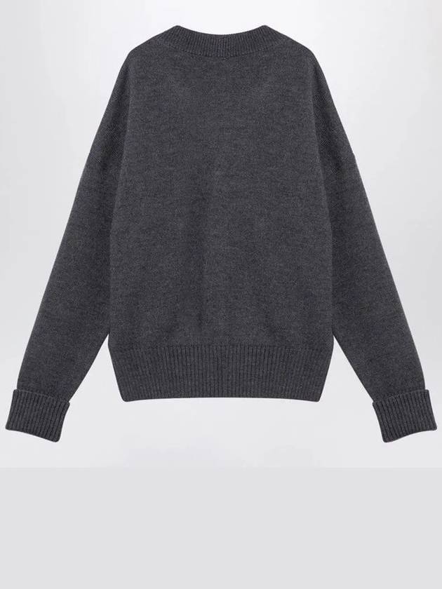 Big Heart Logo Wool Cardigan Grey - AMI - BALAAN 3