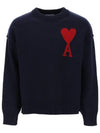 Big Heart Logo Wool Knit Top Navy - AMI - BALAAN 2