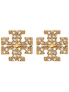 Crystal Logo Stud Earrings Gold - TORY BURCH - BALAAN 3