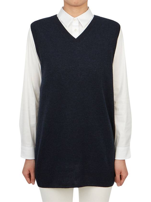 V-neck Wool Knit Vest Navy - MAISON MARGIELA - BALAAN.