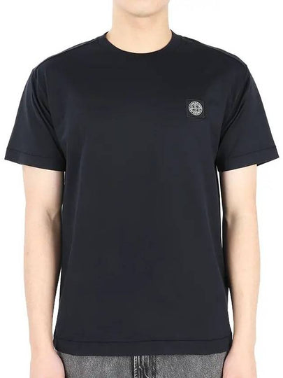 Logo Patch Cotton Short Sleeve T-Shirt Navy - STONE ISLAND - BALAAN 2