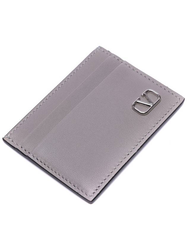 V Logo Calf Leather Card Wallet Grey - VALENTINO - BALAAN 6