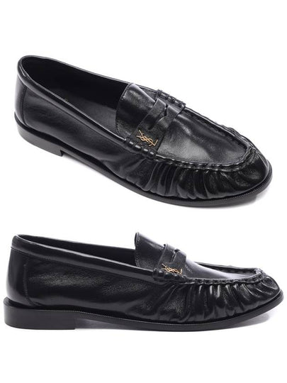 Le Signature Cassandre Logo Plaque Lamb Skin Loafer Black - SAINT LAURENT - BALAAN 2