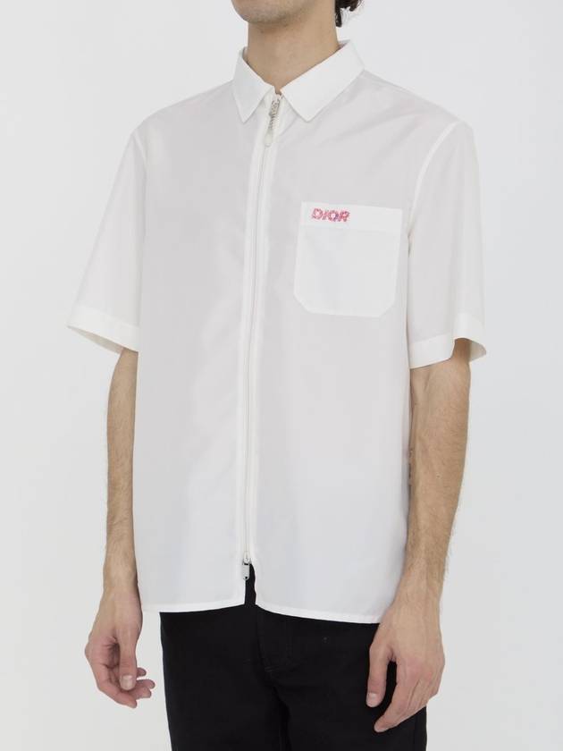 Embroidered Logo Patch Zipper Short Sleeve Shirt White - DIOR - BALAAN 3