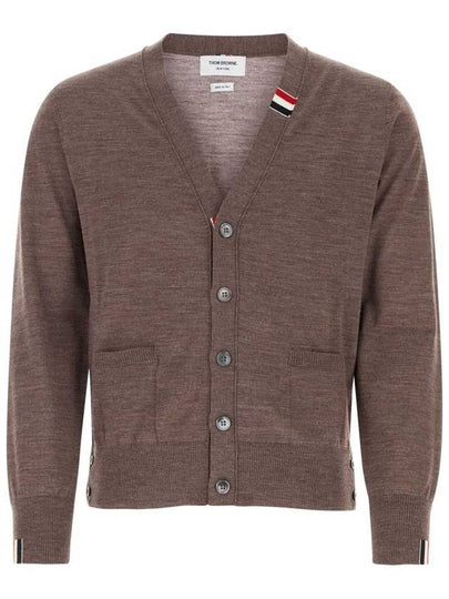 Men's Jersey Stitch V-Neck Cardigan Brown - THOM BROWNE - BALAAN 2