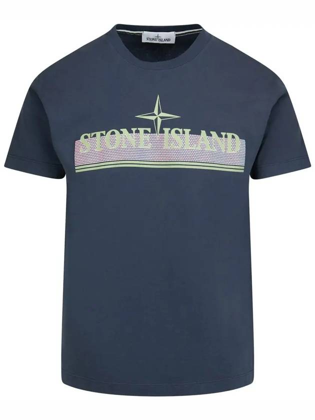 Tricromia One Print Garment Dyed Cotton Jersey Short Sleeve T-Shirt Navy - STONE ISLAND - BALAAN 3