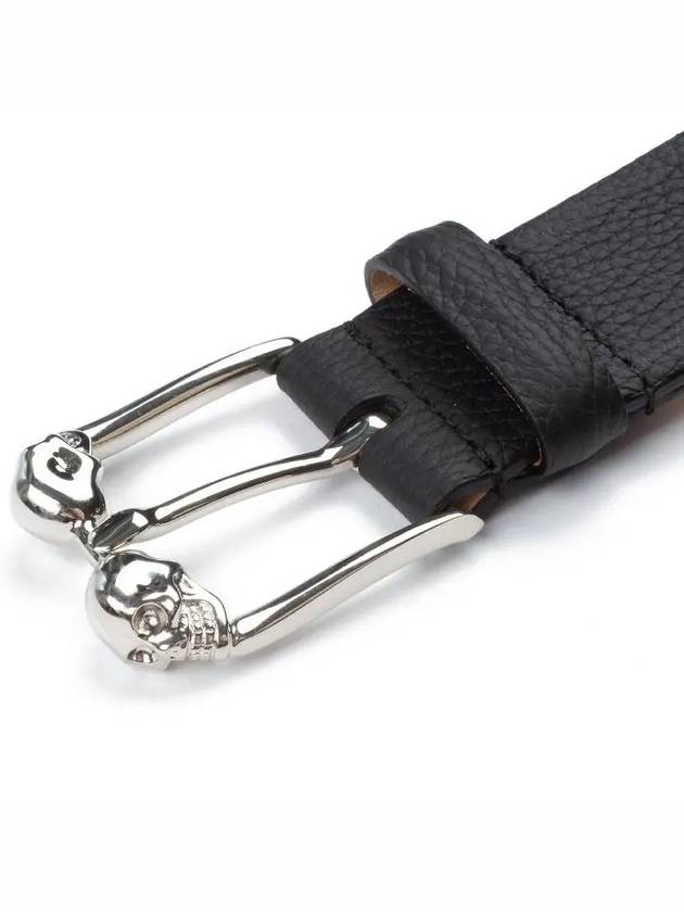 Men's Twin Skullbuckle Leather Belt Black - ALEXANDER MCQUEEN - BALAAN 4