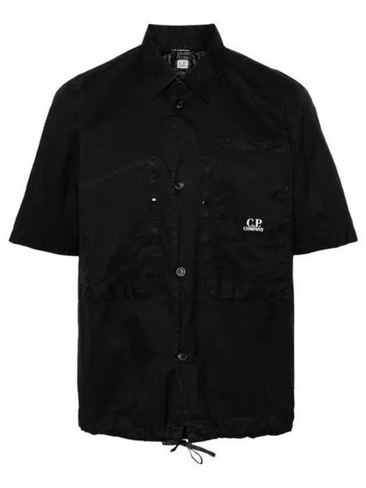 Microweave Laminated Lettering Logo Short Sleeve Shirt Black - CP COMPANY - BALAAN 2