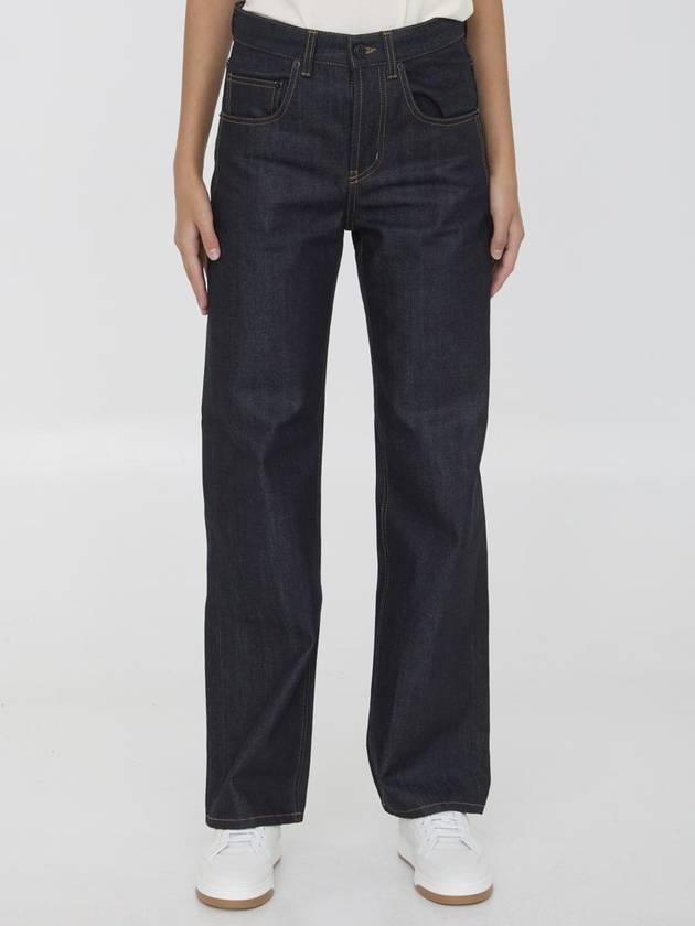 High Rise Denim Straight Jeans Blue - SAINT LAURENT - BALAAN 2