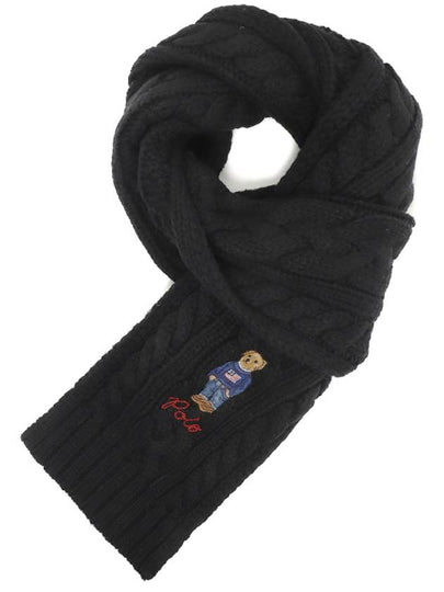 Embroidered Bear Cable Knit Wool Muffle Navy - POLO RALPH LAUREN - BALAAN 2