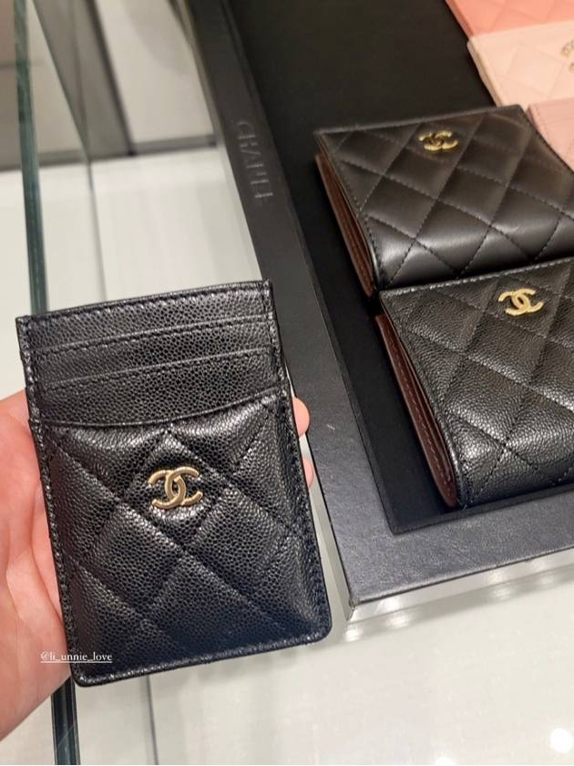 CC logo caviar card holder black champagne gold AP3595 - CHANEL - BALAAN 1