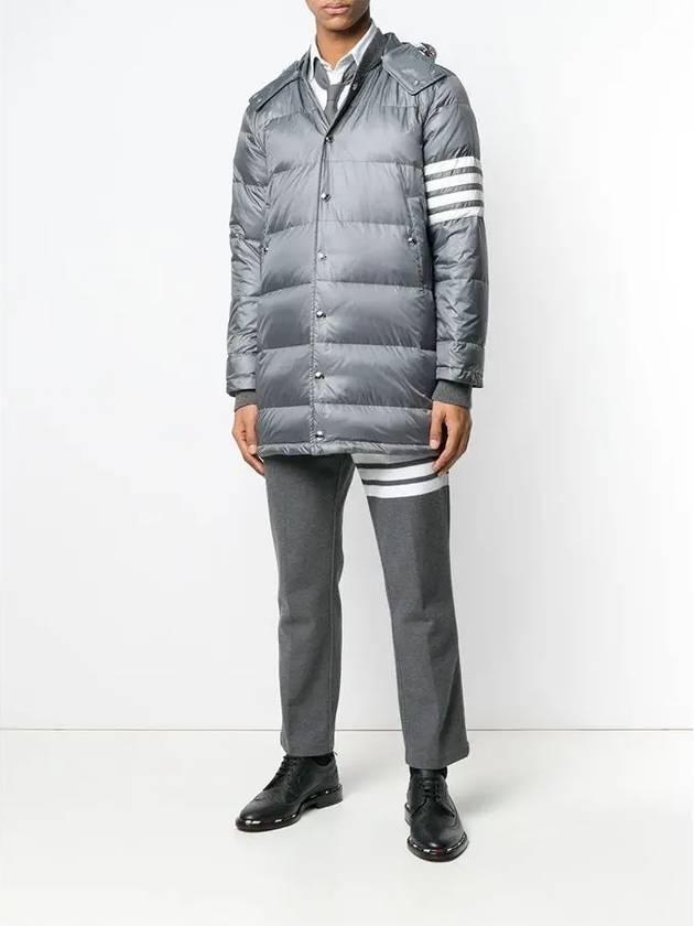 Men's 4 Bar Button Down Hooded Padding Grey - THOM BROWNE - BALAAN 7