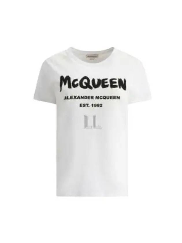 Women's Graffiti Logo Short Sleeve T-Shirt White - ALEXANDER MCQUEEN - BALAAN 2