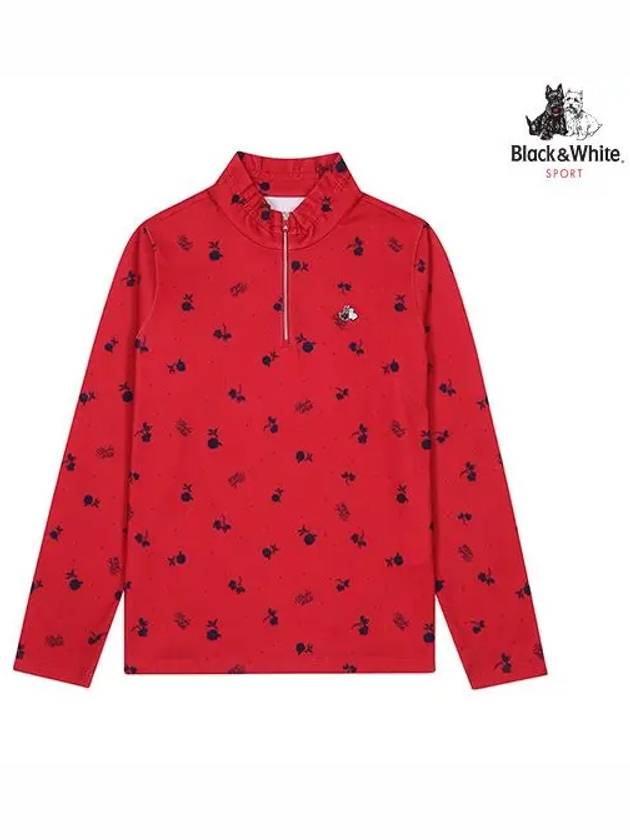 Women s flower print half zip up t shirt 9514LXSS RED - BLACK&WHITE - BALAAN 1