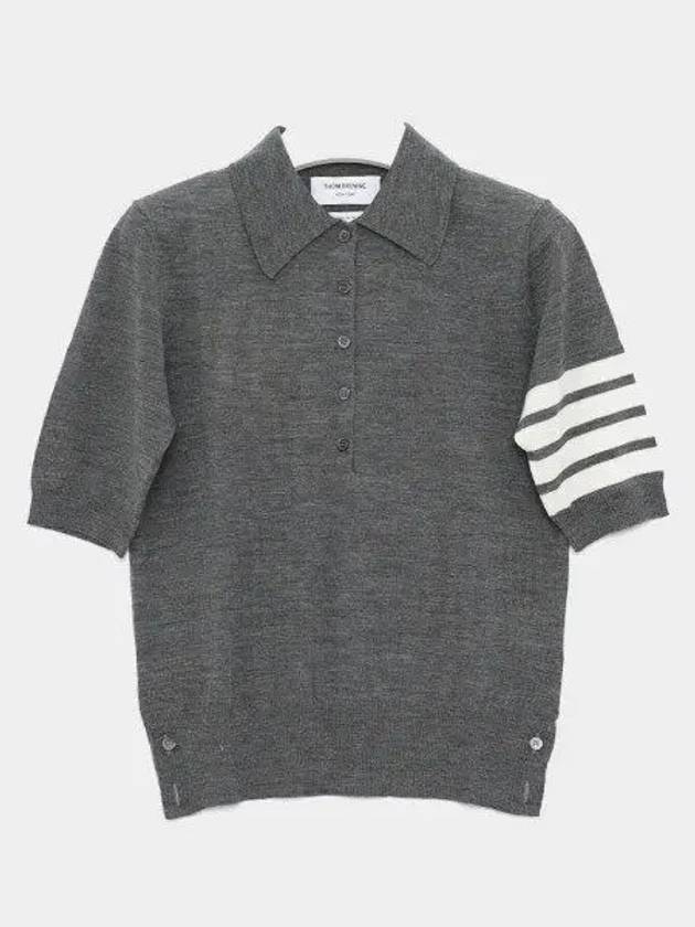 Women's Diagonal Striped Relaxed Fit Wool Polo Shirt Grey - THOM BROWNE - BALAAN 2