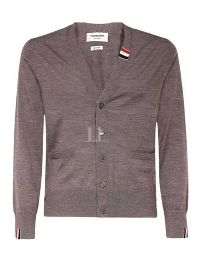 Men's Jersey Stitch V-Neck Cardigan Brown - THOM BROWNE - BALAAN 2