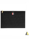 Pebble Grain Three Stripes Zipper Small Clutch Bag Black - THOM BROWNE - BALAAN 2