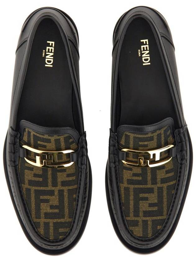 FF O Rock Fabric Leather Loafers Black Brown - FENDI - BALAAN 7