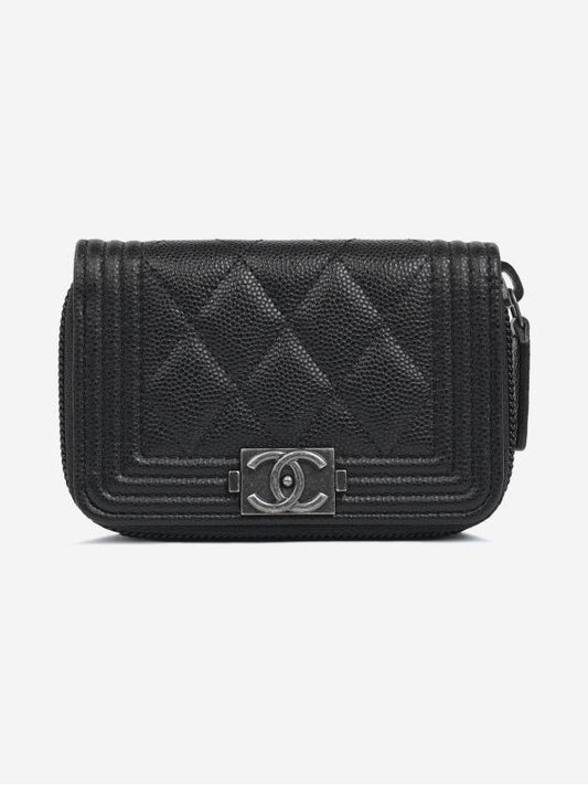 Boy Vintage Silver Hardware Quilted Caviar Zipper Card Wallet Black - CHANEL - BALAAN 2