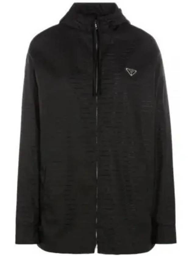 Triangle Logo Re-Nylon Zip Up Hoodie Black - PRADA - BALAAN 2