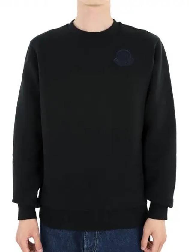 Men's Logo Crew Neck Cotton Fleece Sweatshirt Black - MONCLER - BALAAN 2