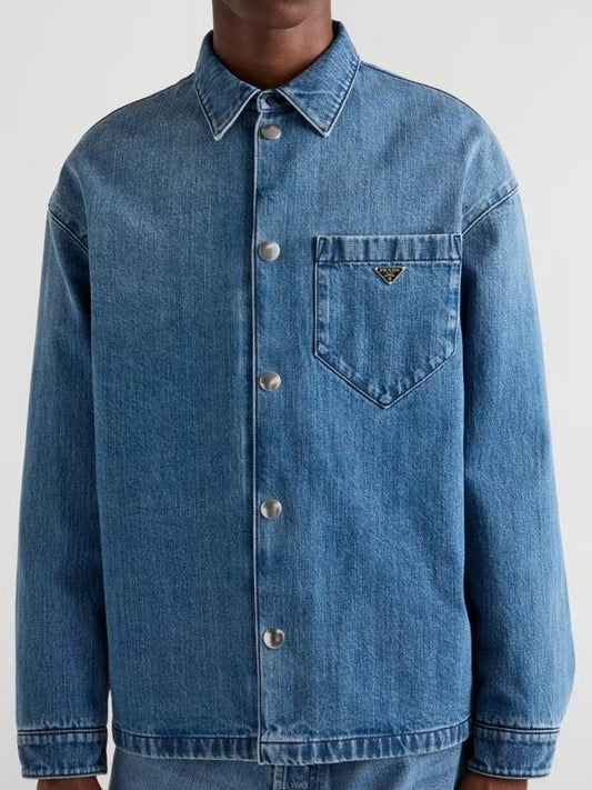 Triangle Logo Denim Long Sleeve Shirt Light Blue - PRADA - BALAAN 2