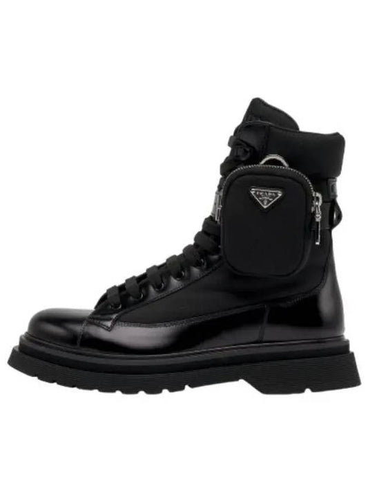 Strap Pouch Nylon Leather Boots Black - PRADA - BALAAN 1