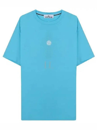 Garment Dyed Lettering One Print Cotton Jersey Short Sleeve T-Shirt Turquoise - STONE ISLAND - BALAAN 2