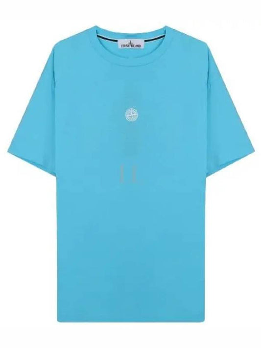 Garment Dyed Lettering One Print Cotton Jersey Short Sleeve T-Shirt Turquoise - STONE ISLAND - BALAAN 2