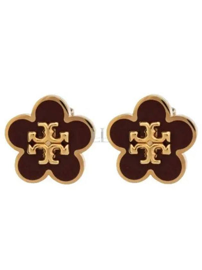 Kira Flower Stud Earrings Burgundy - TORY BURCH - BALAAN 2