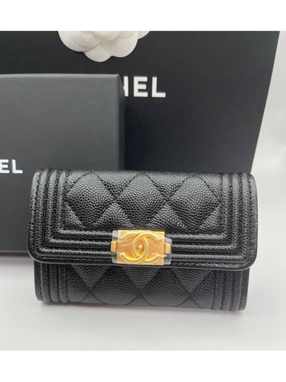 Boy  Flap Card Holder Grained Calfskin Gold Black - CHANEL - BALAAN 2