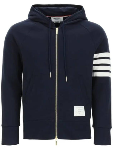 Engineered 4 Bar Diagonal Zip Up Hoodie Navy - THOM BROWNE - BALAAN 1